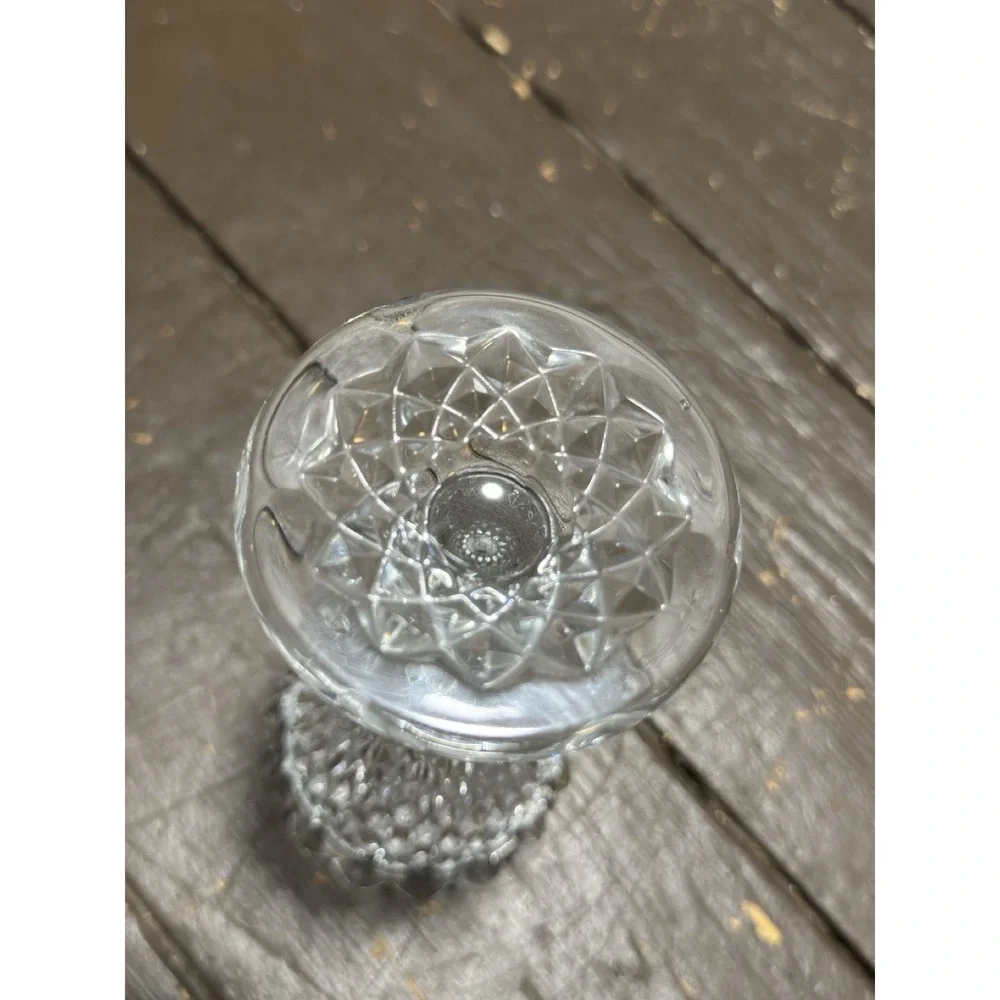 Vintage Indiana Glass Diamond Point Pattern Clear Glass Footed Trumpet Vase 8" - Picture 4 of 5